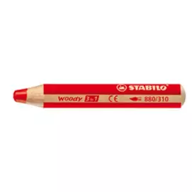 Színes ceruza, kerek, vastag, STABILO "Woody 3 in 1", piros