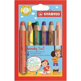 Színes ceruza készlet, kerek, vastag, STABILO &quot;Woody 3 in 1&quot;, 6 különböző szín