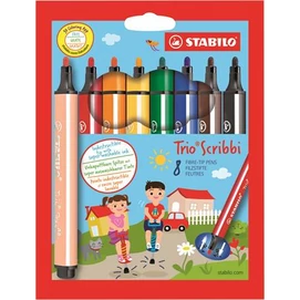 Filctoll készlet, 1,5-2 mm, rugós hegy, STABILO &quot;Trio Scribbi&quot;, 8 különböző szín