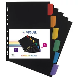 Regiszter, műanyag, A4 Maxi, 6 részes, VIQUEL &quot;Rainbow Class&quot;, fekete