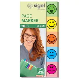 Jelölőcímke, papír, 5x40 lap, 20x50 mm, SIGEL &quot;Smile&quot;, vegyes szín