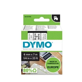 Feliratozógép szalag, 6 mm x 7 m, DYMO &quot;D1&quot;, fehér-fekete