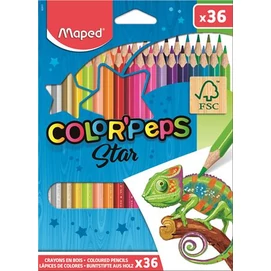 Színes ceruza készlet, háromszögletű, MAPED &quot;Color`Peps Star&quot;, 36 különböző szín