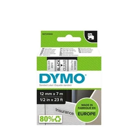 Feliratozógép szalag, 12 mm x 7 m, DYMO &quot;D1&quot;, víztiszta-fekete