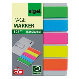 Jelölőcímke, műanyag, 5x25 lap, 12x50 mm, klippel, SIGEL &quot;Clip&quot;, vegyes szín