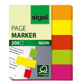 Jelölőcímke, papír, 5x40 lap, 12x50 mm, SIGEL &quot;Neon Mini&quot;, vegyes szín