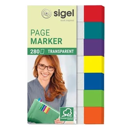 Jelölőcímke, műanyag, 7x40 lap, 12x50 mm, SIGEL &quot;Clear Mini&quot;, vegyes szín