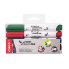 Tábla- és flipchart marker készlet, 1-3 mm, kúpos, KORES "K-Marker", 4 különböző szín