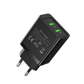Vention USB-A+A (2port, 18W/18W,fekete), töltő