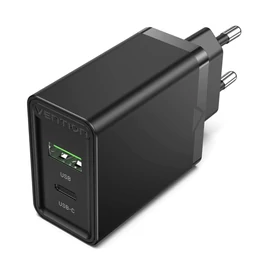 Vention USB-A+C (2port, 18W/20W,fekete), töltő