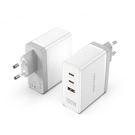 Vention USB-C*2+A (3port,GAN,100W/100W/30W,fehér), töltő