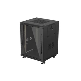 Lanberg FF01-6615-12B 19" 15U SZÉL:600mm MÉLY:600mm MAG:848mm lapraszerelt üvegajtós fekete álló rack szekrény