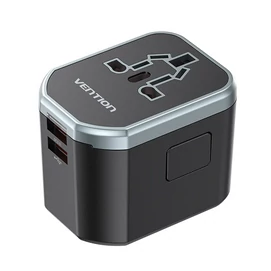 Vention USB-C+A+A (3port,20W/18W/18W, fekete,travel), töltő