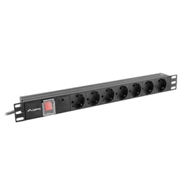 Lanberg PDU-07F-0200-BK 19" 1U 7xSchuko aljzat Schuko csatlakozóvéggel 2m túlfeszültségvédett elosztósor kapcsolóval