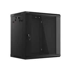 Lanberg WF01-6412-10B 19" 12U SZÉL:600mm MÉLY:450mm MAG:640mm lapraszerelt üvegajtós fekete fali rack szekrény