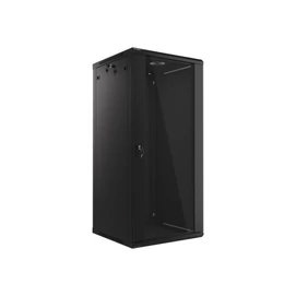 Lanberg WF01-6627-10B 19" 27U SZÉL:600mm MÉLY:600mm MAG:1307mm lapraszerelt üvegajtós fekete fali rack szekrény