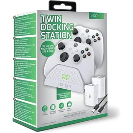 VENOM XBOX Series S/X &amp; One Kiegészítő Dupla Töltő állomás + 2db akkumulátor Fehér, VS2871