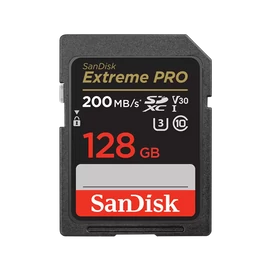 SANDISK 121596, SDXC EXTREME PRO KÁRTYA 128GB, 200/90 MB/s , UHS-I, Class 10, U3, V30