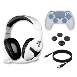 KONIX - MYTHICS PS5 Kezdő csomag (Fejhallgató + Töltő kábel + Thumb Grip + Kontroller védő), Fehér