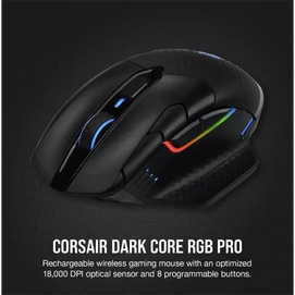 CORSAIR Vezetékes/Vezeték Nélküli Egér Gaming, DARK CORE RGB PRO, 8 programozható gomb, RGB, 18000dpi, fekete