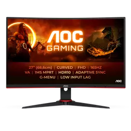 AOC Ívelt Gaming 165Hz VA monitor 27" C27G2E/BK, 1920x1080, 16:9, 250cd/m2, 1ms, 2xHDMI/DisplayPort/VGA