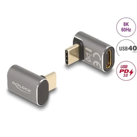 DELOCK Átalakító USB 40 Gbps Type-C male &gt; female PD 3.0 100W 90 fokos 8K 60Hz fém