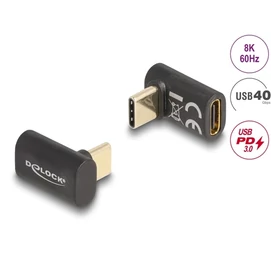 DELOCK Átalakító USB 40 Gbps Type-C male &gt; female PD 3.0 100W 90 fokos 8K 60Hz