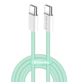 COLORWAY Kábel Type-C CW-CBPDCC061-G, fonott pamut, PD Fast Charging 60W, 3,0A 1M zöld