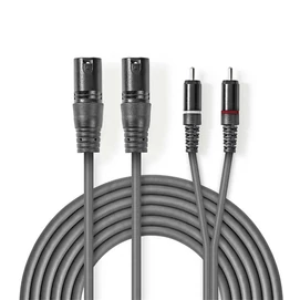 Nedis COTH15210GY30 félprofi XLR audio kábel, 2x XLR 3 tűs dugó - 2x RCA dugó, 3m