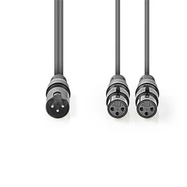 Nedis COTH15025GY15 félprofi XLR audio kábel, XLR 3p dugó - 2 x XLR 3p aljzat, 1.5m, rugalmas