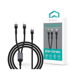 Devia Extreme Speed Series 60W+12W Type-C/Type-C + Lightning adat- és töltőkábel1.2m - fekete