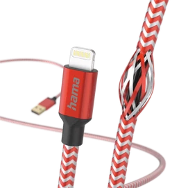 HAMA 201554, FIC E3 ADATKÁBEL LIGHTNING "REFLECTIVE" 1,5M, PIROS
