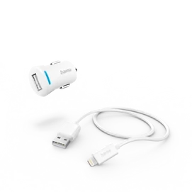 HAMA 201610, FIC E3 AUTÓS TÖLTŐ SZETT (2,4A) LIGHTNING - USB ADATKÁBELLEL, FEHÉR