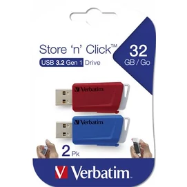 Pendrive, 2 x 32GB, USB 3.2, 80/25MB/sec, VERBATIM &quot;Store n Click&quot;, piros, kék