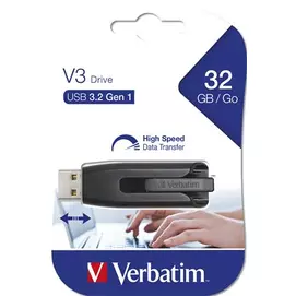 Pendrive, 32GB, USB 3.2, 60/12MB/s, VERBATIM "V3", fekete-szürke
