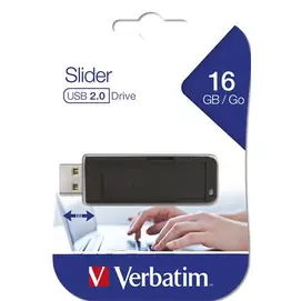 Pendrive, 16GB, USB 2.0, VERBATIM &quot;Slider&quot;, fekete