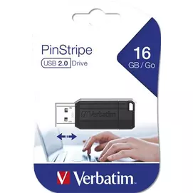 Pendrive, 16GB, USB 2.0, 10/4MB/sec, VERBATIM &quot;PinStripe&quot;, fekete