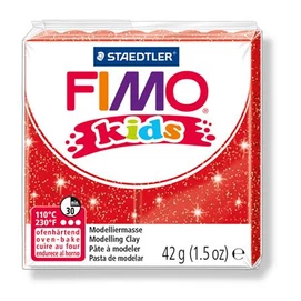 Gyurma, 42 g, égethető, FIMO &quot;Kids&quot;, glitteres piros