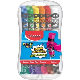 Tempera készlet, 12 darabos, műanyag dobozban, MAPED