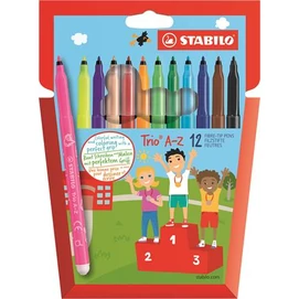 Filctoll készlet, 0,7 mm, STABILO &quot;Trio A-Z&quot;, 12 különböző szín