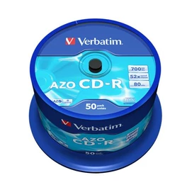 CD-R lemez, Crystal bevonat, AZO, 700MB, 52x, 50 db, hengeren VERBATIM &quot;DataLife Plus&quot;