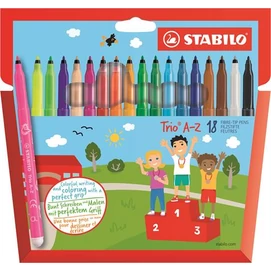 Filctoll készlet, 0,7 mm, STABILO &quot;Trio A-Z&quot;, 18 különböző szín