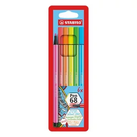 Rostirón készlet, 1 mm, STABILO &quot;Pen 68&quot;, 6 neon szín