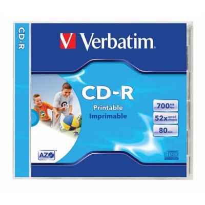 CD-R lemez, nyomtatható, matt, ID, AZO, 700MB, 52x, 1 db, normál tok, VERBATIM