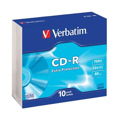 CD-R lemez, 700MB, 52x, 10 db, vékony tok, VERBATIM 