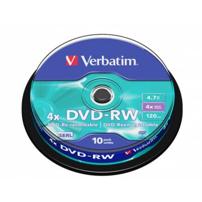 DVD-RW lemez, újraírható, 4,7GB, 4x, 10 db, hengeren, VERBATIM