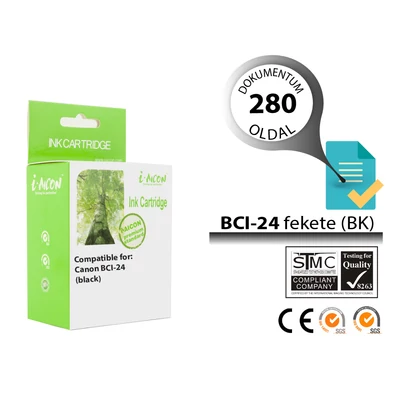 Canon -hoz BCI24Bk fekete magas minőségű utángyártott tintapatron (kb. 280 oldalas)
