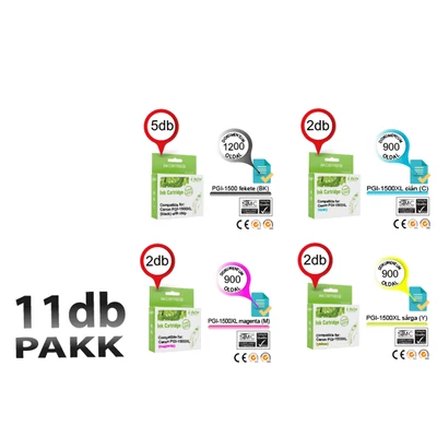 Canon -hoz 11db-os ™ PGI-1500XL CHIPES utángyártott tintapatron PAKK (5X~1200+6X~900 oldal)