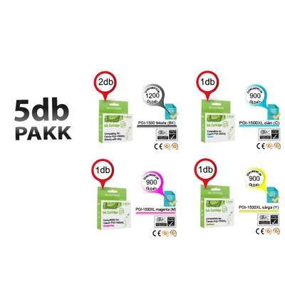 Canon -hoz 5db-os ™ PGI-1500XL CHIPES utángyártott tintapatron PAKK (~5100 oldal)