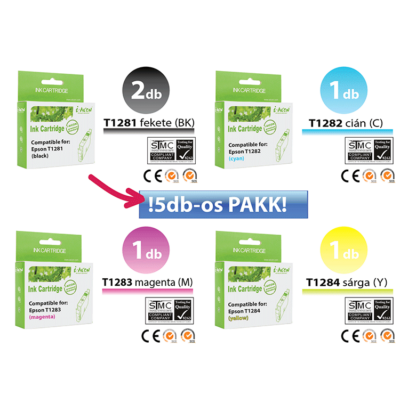  ►5db-os Epson -hoz i-AICON T128x  utángyártott tintapatron PAKK (T1285) (≈1500oldal)